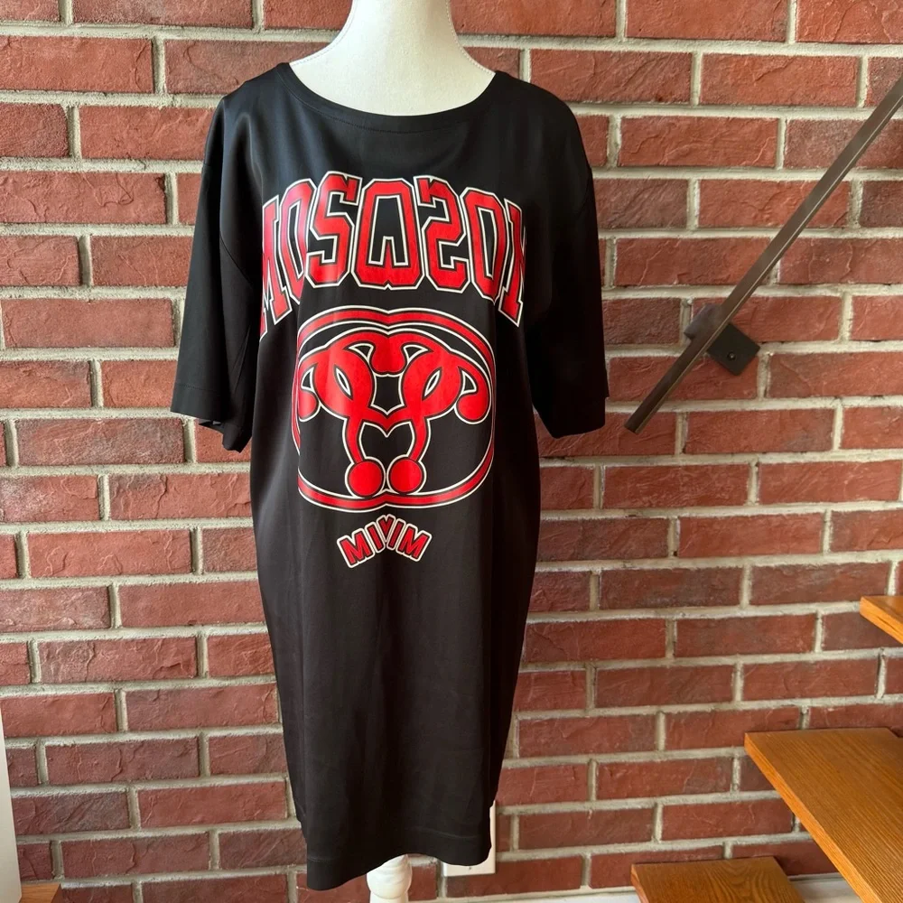 •MOSCHINO Double Question Mark Black and Red Stretch Dress Shirt Size US 6
